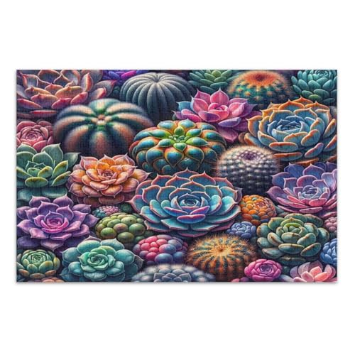 Bunte Sukkulenten-Puzzles, 500 Teile, für Erwachsene, anspruchsvolle Familienaktivitäten, Familienpuzzles, fertige Größe 50,5 x 37,9 cm von CHIFIGNO