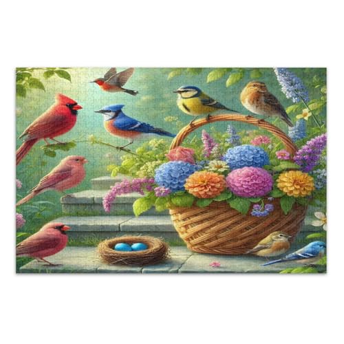 Bunte Vögel, lebendige Blumen, Puzzles für Erwachsene, 500 Teile, einzigartige Puzzles, herausforderndes Puzzle für Spielabende, fertige Größe 50,5 x 37,9 cm von CHIFIGNO