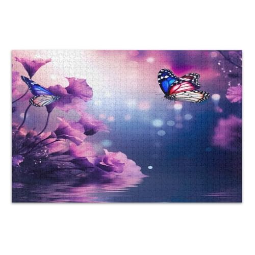 Bunte lila Blumen Puzzle für Erwachsene, 500 Teile, cooles Puzzle, herausforderndes Puzzle für Spielabende, fertige Größe 50,5 x 37,9 cm von CHIFIGNO