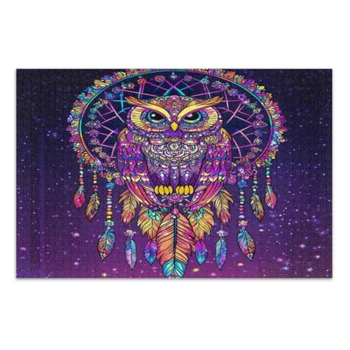 Buntes Mandala-Eulen-Traumfänger-Puzzle, 500 Teile, für Erwachsene, anspruchsvolle Familienaktivitäten, coole Puzzles, fertige Größe 50,5 x 37,8 cm von CHIFIGNO