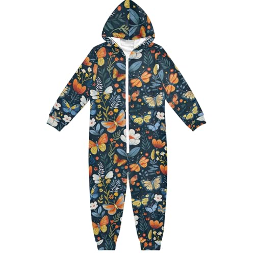 CHIFIGNO Einteiler für Kinder, Kapuzenpullover, Einteiler, Jumpsuits, Party, Cosplay, Kostüm für Mädchen und Jungen, Niedliche Schmetterlinge und Blumen, 7-8 Jahre von CHIFIGNO