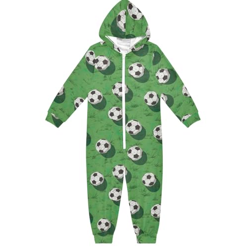 CHIFIGNO Einteiler für Kinder, Kapuzenpullover, Einteiler, Jumpsuits, Party, Cosplay, Kostüm für Mädchen und Jungen, Soccer Balls Green Field, 5-6 Jahre von CHIFIGNO