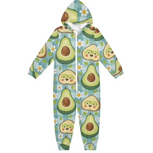 CHIFIGNO Einteiler für Kinder, Kapuzenpullover, Einteiler, Jumpsuits, Party, Cosplay, Kostüm für Mädchen und Jungen, Süße Avocados Gänseblümchen grün kariert, 7-8 Jahre von CHIFIGNO