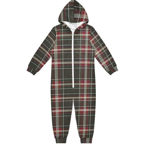 CHIFIGNO Einteiler für Kinder, einteiliger Overall mit Kapuze, Neuheit, Urlaub, Cosplay, Kostüm, Heimkleidung, Jungen und Mädchen, Rot-grünes Plaids-1, 4 Jahre von CHIFIGNO