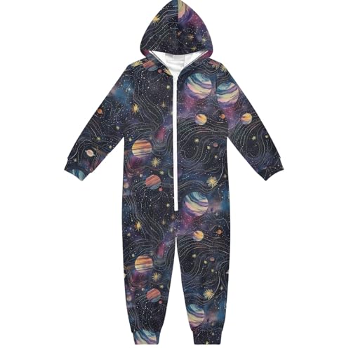 CHIFIGNO Niedlicher Einteiler für Kinder, Einteiler, Halloween, Weihnachten, Cosplay, Kostüm, Homewear für Jungen und Mädchen, Aquarell, Planeten, Sternbilder, Galaxie, 12-13 Jahre von CHIFIGNO