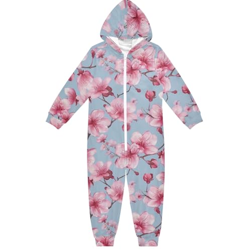 CHIFIGNO Niedlicher Einteiler für Kinder, Einteiler, Halloween, Weihnachten, Cosplay, Kostüm, Homewear für Jungen und Mädchen, Cherry Blossom Flowers-1, 13-14 Jahre von CHIFIGNO