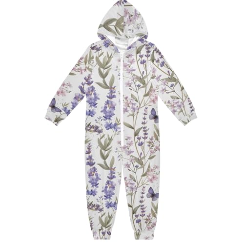 CHIFIGNO Niedlicher Einteiler für Kinder, Einteiler, Halloween, Weihnachten, Cosplay, Kostüm, Homewear für Jungen und Mädchen, Violette Lavendelblüten, Schmetterlinge, 4 Jahre von CHIFIGNO