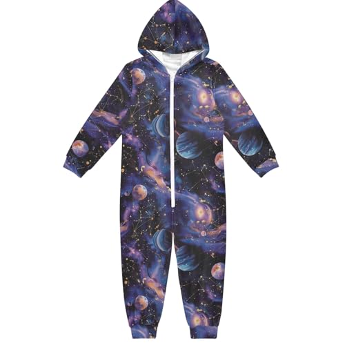 CHIFIGNO Niedlicher Einteiler für Kinder, Einteiler, Jumpsuits, Halloween, Cosplay, Kostüm, Heimkleidung, Jungen und Mädchen, Aquarell, violette Planeten, Galaxie, 5-6 Jahre von CHIFIGNO