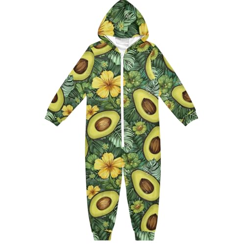 CHIFIGNO Niedlicher Einteiler für Kinder, Einteiler, Jumpsuits, Halloween, Cosplay, Kostüm, Heimkleidung, Jungen und Mädchen, Grüne Avocados, gelbe Blumen, 13-14 Jahre von CHIFIGNO