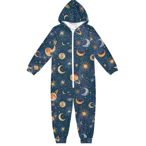 CHIFIGNO Unisex Einteiler Kinder Einteiler Jumpsuits Lustig Cosplay Halloween Kostüm für Jungen und Mädchen, Bunte Sterne, Monde, Planeten, blaue Galaxie, 5-6 Jahre von CHIFIGNO