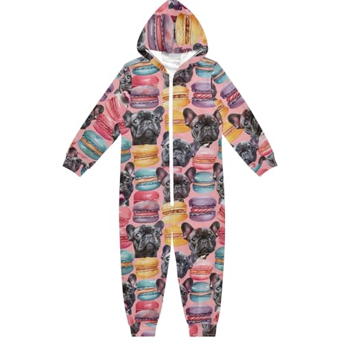 CHIFIGNO Unisex Einteiler Kinder Hoodie Einteiler Jumpsuits Lustig Urlaub Cosplay Kostüm Homewear für Jungen Mädchen, Aquarell-Hunde und Kuchen, 5-6 Jahre von CHIFIGNO