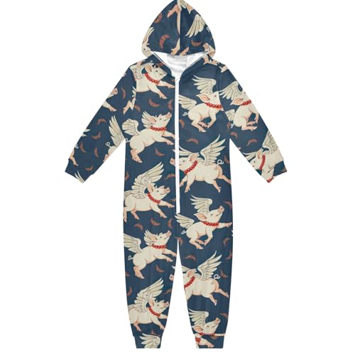 CHIFIGNO Unisex Einteiler Kinder Hoodie Einteiler Jumpsuits Lustig Urlaub Cosplay Kostüm Homewear für Jungen Mädchen, Ethnic Flying Pigs-1, 9-11 Jahre von CHIFIGNO