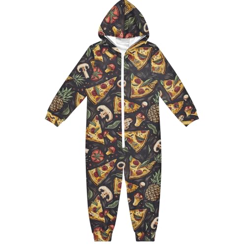 CHIFIGNO Unisex Einteiler für Kinder, Einteiler, Jumpsuits, Party, Cosplay, Kostüm für Mädchen und Jungen, Pizzascheiben mit Ananas-2, 7-8 Jahre von CHIFIGNO