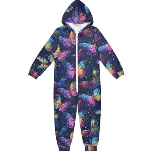 CHIFIGNO Unisex-Einteiler für Kinder, mit Kapuze, lustiges Urlaubs-Cosplay-Kostüm, Homewear für Jungen und Mädchen, Bunte Neon-Schmetterlinge, 3, 4 Jahre von CHIFIGNO