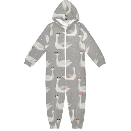 CHIFIGNO Unisex-Kinder-Einteiler, Neuheit mit Kapuze, Cosplay-Einteiler, Kostüm, Outfit, Hauskleidung für Jungen und Mädchen, Elegante weiße Gänse, 7-8 Jahre von CHIFIGNO