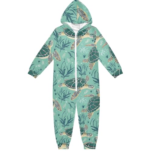 CHIFIGNO Unisex-Kinder-Einteiler, Neuheit mit Kapuze, Cosplay-Einteiler, Kostüm, Outfit, Hauskleidung für Jungen und Mädchen, Turquoise Turtles and Seaweed-1, 7-8 Jahre von CHIFIGNO