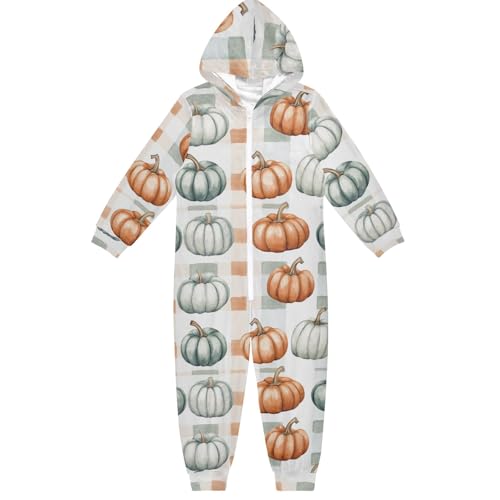 CHIFIGNO Unisex Kinder Einteiler Einteiler Jumpsuits Party Cosplay Kostüm Homewear für Jungen Mädchen, Orange Grün Blau Karierte Kürbisse 1, 5-6 Jahre von CHIFIGNO