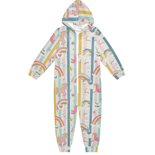 CHIFIGNO Unisex Kinder Einteiler Hoodie Einteiler Jumpsuits Lustig Cosplay Halloween Kostüm für Mädchen Jungen, Niedliche Cartoon-Einhörner mit Regenbögen, 4 Jahre von CHIFIGNO