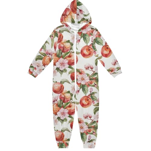 CHIFIGNO Unisex Kinder Einteiler Hoodie Einteiler Jumpsuits Lustig Cosplay Halloween Kostüm für Mädchen Jungen, Pfirsichfrucht und Blumen-1, 5-6 Jahre von CHIFIGNO