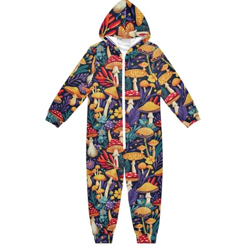 CHIFIGNO Unisex Kinder Einteiler Jumpsuits Halloween Kostüm Weihnachten Cosplay für Jungen und Mädchen, Bunte Cartoon-Pilze, 13-14 Jahre von CHIFIGNO