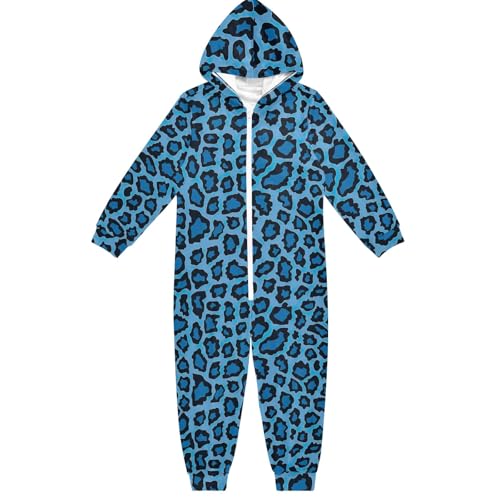 CHIFIGNO Unisex Kinder Einteiler Neuheit Hoodie Einteiler Jumpsuits Cosplay Onesie Kostüm Outfit Anzug für Mädchen Jungen, Blauer Leopardenmuster, 12-13 Jahre von CHIFIGNO