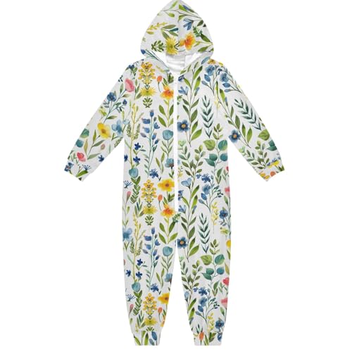 CHIFIGNO Unisex Kinder Kinder Einteiler Lustiger Hoodie Einteiler Jumpsuits Urlaub Cosplay Kostüm für Herbst Winter, Aquarell, Frühlingsblumen, 12-13 Jahre von CHIFIGNO