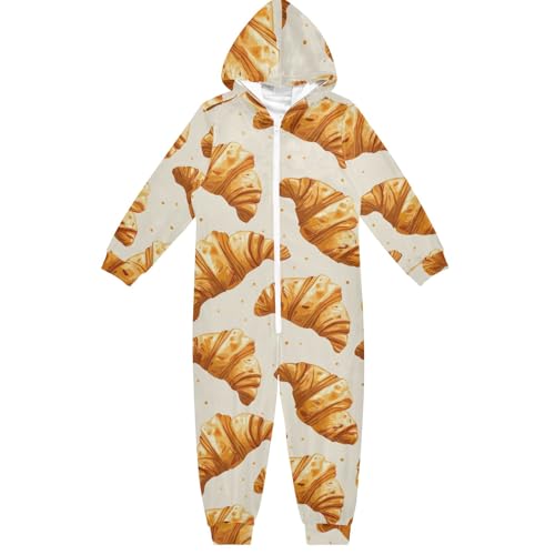 CHIFIGNO Unisex Kinder Kinder Einteiler Lustiger Hoodie Einteiler Jumpsuits Urlaub Cosplay Kostüm für Herbst Winter, Beige Croissants-2, 9-11 Jahre von CHIFIGNO