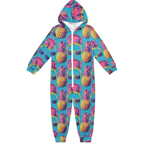 CHIFIGNO Unisex Kinder Kinder Einteiler Lustiger Hoodie Einteiler Jumpsuits Urlaub Cosplay Kostüm für Herbst Winter, Bunte Ananas, 5-6 Jahre von CHIFIGNO