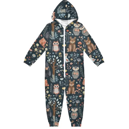 CHIFIGNO Unisex Onesie Kinder Neuheit Einteiler Jumpsuits Cosplay Halloween Kostüm für Jungen und Mädchen, Niedliche Tiere, Eule, Bär, Kaninchen, 1, 5-6 Jahre von CHIFIGNO