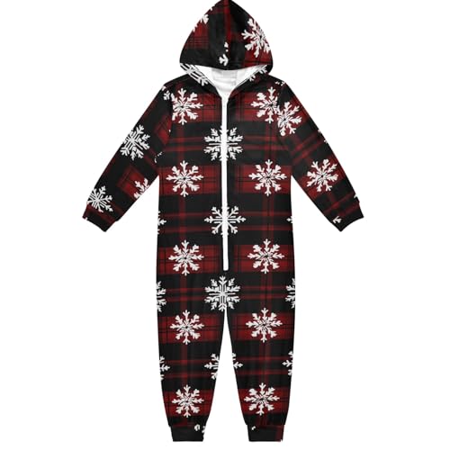 CHIFIGNO Weiße Schneeflocken Rot Schwarz Plaid Unisex Einteiler Kinder Lustige Einteiler Jumpsuits Party Cosplay Kostüm für Mädchen Jungen 7-8 Jahre von CHIFIGNO