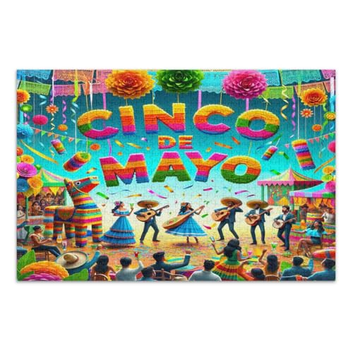 Cinco De Mayo Mexiko Puzzles 500 Teile für Erwachsene Wunderbare Puzzle Geschenke für Frauen Männer Lustiges Puzzle, Fertige Größe 20,5 x 14,9 Zoll von CHIFIGNO