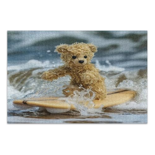 Cool Bear Surfing Jigsaw Puzzles für Erwachsene 500 Teile Coole Puzzles Abschluss- oder Geburtstagsgeschenk, fertige Größe 20,5 x 14,9 Zoll von CHIFIGNO