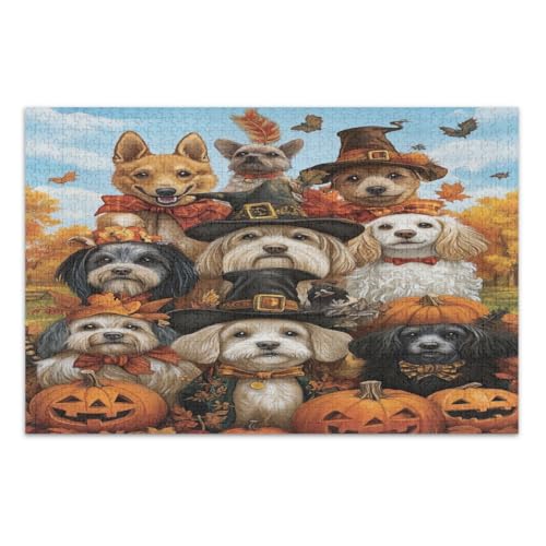 Cute Autumn Dogs Vintage Pumpkins Puzzles 500 Piece Educational Intellectual Jigsaw Puzzle Funny Puzzle, Finished Size 20.5 x 14.9 Inches von CHIFIGNO