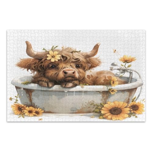 Cute Bathtub Highland Cow Jigsaw Puzzles for Adults 1000 Pieces Family Puzzles Challenging Family Activity, Finished Size 29.5 x 19.7 Inches von CHIFIGNO