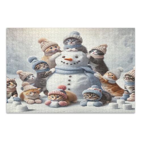 Cute Cats Snowman Jigsaw Puzzles 1000 Pieces Family Puzzle Challenging Puzzle for Game Nights, Finished Size 29.5 x 19.7 Inches von CHIFIGNO