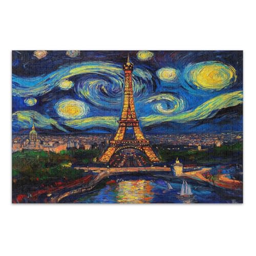 Eiffelturm Sternennacht-Puzzle, 1000 Teile, lustige und farbenfrohe Kunstwerke, einzigartige Puzzles, fertige Größe 75 x 50 cm von CHIFIGNO