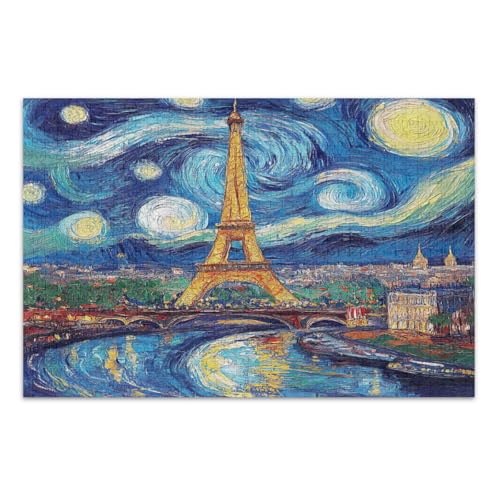 Eiffelturm Sternennacht-Puzzle für Erwachsene, 500 Teile, Familienpuzzle, lustige und farbenfrohe Wandkunst, fertige Größe 50,5 x 37,9 cm von CHIFIGNO