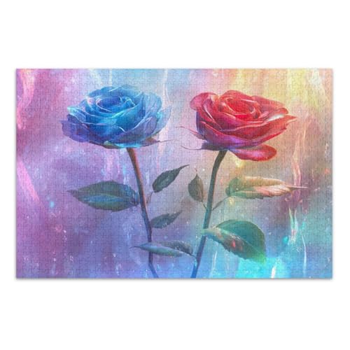 Fantasy-Puzzle, 500 Teile, Motiv: Blaue Rosen, lustige und bunte Wandkunst, lustige Puzzles, fertige Größe 50,5 x 37,8 cm von CHIFIGNO