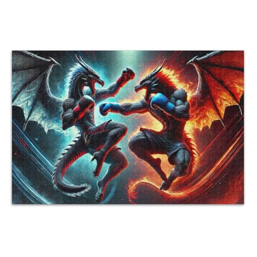 Fire and Frost Dragons Puzzle, 500 Teile, schwierige Puzzles, lustige und farbenfrohe Kunstwerke, fertige Größe 50,5 x 37,8 cm von CHIFIGNO