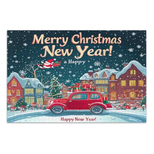 Frohe Weihnachten Happy New Year Puzzles für Erwachsene 1000 Teile Unterhaltung Spielzeug Geburtstagsgeschenk Lustiges Puzzle, Fertige Größe 29,5 x 19,7 Zoll von CHIFIGNO