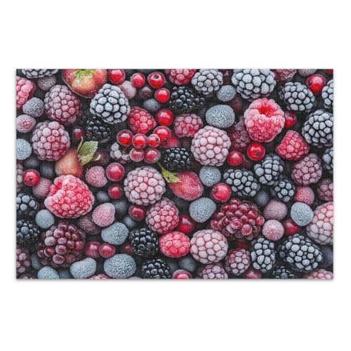 Frozen Red Blue Berries Jigsaw Puzzle 500 Teile Lustiges Puzzle herausforderndes Puzzle für Spieleabende, fertige Größe 20,5 x 14,9 Zoll von CHIFIGNO