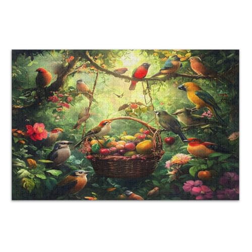 Fruitful Birds Puzzle für Erwachsene, 1000 Teile, herausfordernde Puzzle, lustige und bunte Kunstwerke, fertige Größe 75 x 50 cm von CHIFIGNO