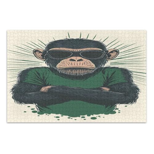 Funny Monkey 500 Teile Puzzles für Erwachsene, lustiges Puzzle herausforderndes Puzzle für Spieleabende, fertige Größe 20,5 x 14,9 Zoll von CHIFIGNO