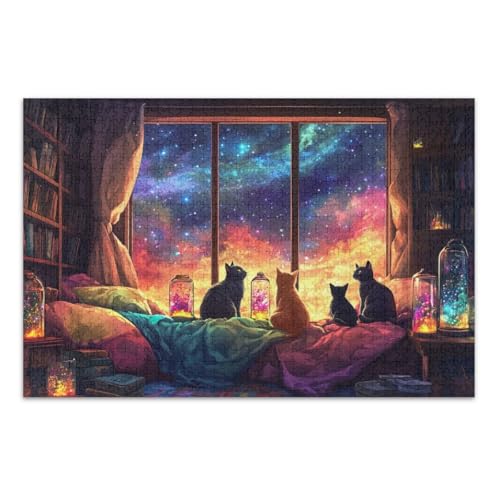 Galaxie-Katzen-Puzzle, 500 Teile, schwierige Puzzles, lustige und farbenfrohe Wandkunst, fertige Größe 50,5 x 37,8 cm von CHIFIGNO