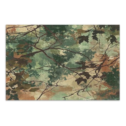 Grün-braune Camouflage-Puzzles 500 Teile, lustige Puzzles, tolle Geschenkidee für Feiertage, fertige Größe 50,5 x 37,9 cm von CHIFIGNO