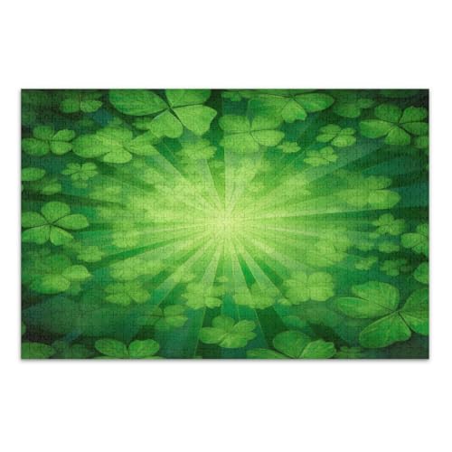 Grüne St. Patrick's Day Kleeblätter 500 Teile Puzzles, lustiges Puzzle weißer Elefant Geschenkideen, fertige Größe 50,5 x 37,9 cm von CHIFIGNO