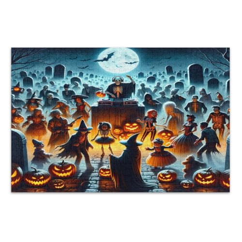 Halloween-Kürbis-Skelett-Puzzle, 1000 Teile, für Erwachsene, Familienpuzzle, lustige und farbenfrohe Wandkunst, fertige Größe 75 x 50 cm von CHIFIGNO