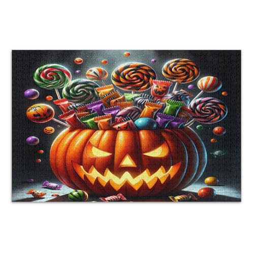 Halloween Kürbis Süßigkeiten Puzzle 1000 Teile Unterhaltung Spielzeug Geburtstagsgeschenk Einzigartige Puzzles, Fertige Größe 29,5 x 19,7 Zoll von CHIFIGNO