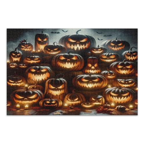 Halloween Kürbisse Puzzles 500 Teile, Familienpuzzle Pädagogisches Intellektuelles Puzzle, Fertige Größe 20,5 x 14,9 Zoll von CHIFIGNO