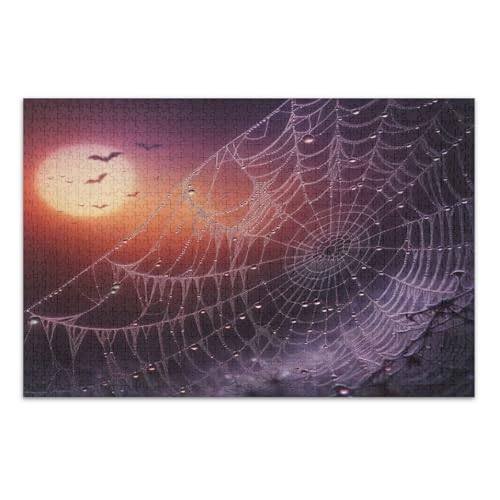 Halloween Lila Spinnennetz-Puzzles für Erwachsene 1000 Teile Schwierige Puzzles Unterhaltung Spielzeug Geburtstagsgeschenk Fertige Größe 29,5 x 19,7 Zoll von CHIFIGNO